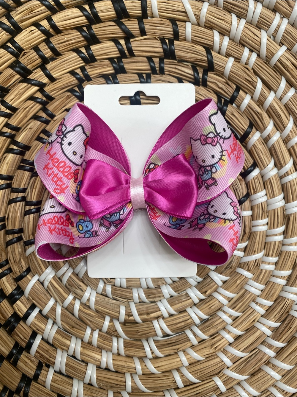Hello Kitty Hot Pink Printed Bow Hair Clip for Kids - Picture 2 of 4